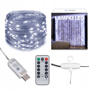 ZÁCLONA LED svietidlo USB 300 LED 3x3m diaľkové ovládanie 6500K